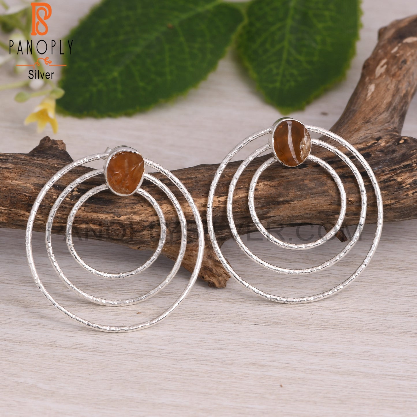 Citrine 925 Sterling Silver 3 Circle Round Party Earrings