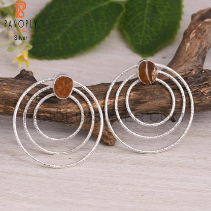 Citrine 925 Sterling Silver 3 Circle Round Party Earrings