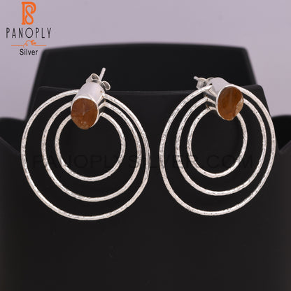 Citrine 925 Sterling Silver 3 Circle Round Party Earrings