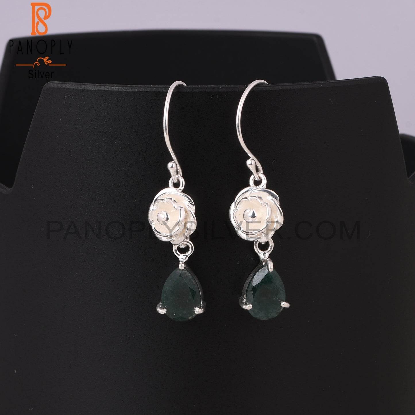Moss Agate Pear 925 Sterling Silver Earrings