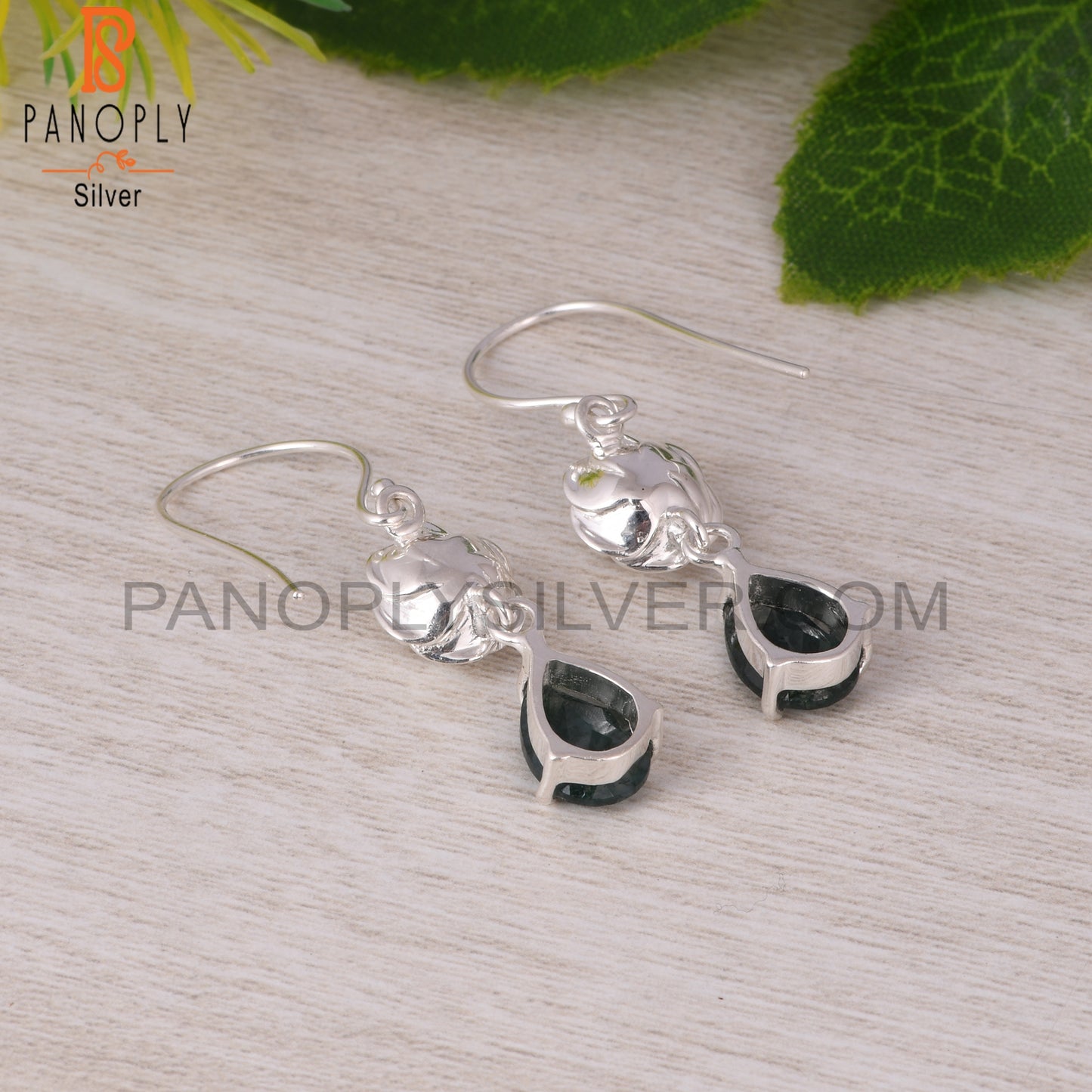 Moss Agate Pear 925 Sterling Silver Earrings