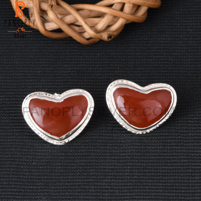 Red Onyx 925 Sterling Silver Heart Shape Earrings