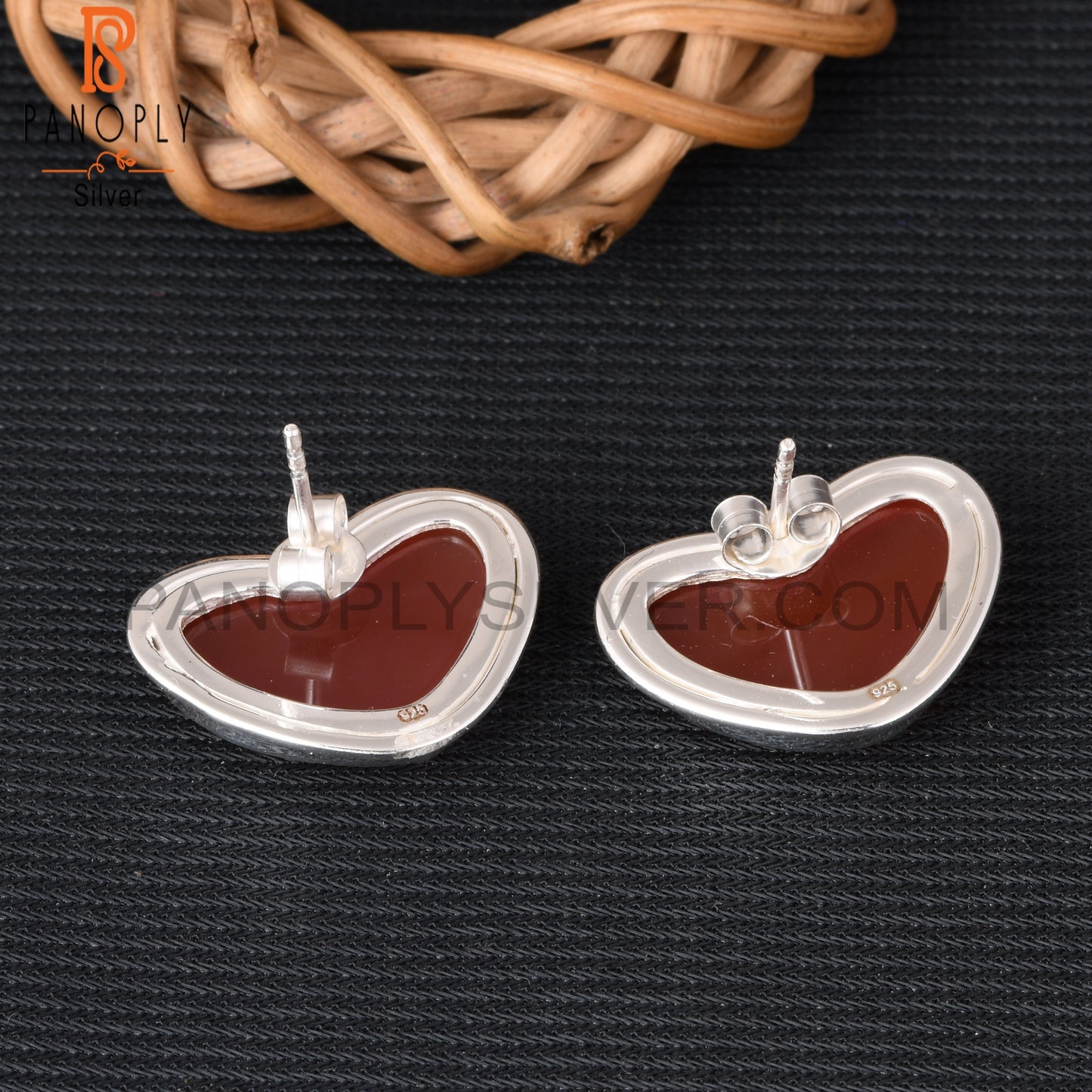Red Onyx 925 Sterling Silver Heart Shape Earrings