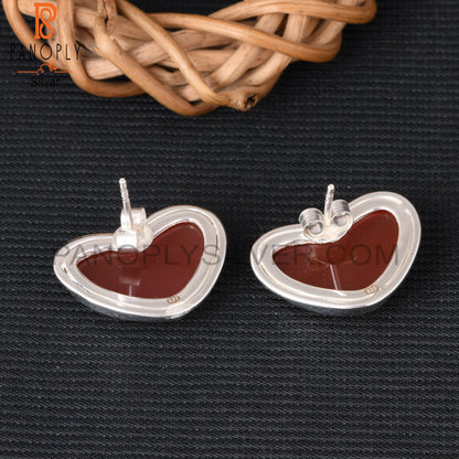 Red Onyx 925 Sterling Silver Heart Shape Earrings