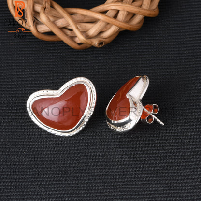 Red Onyx 925 Sterling Silver Heart Shape Earrings