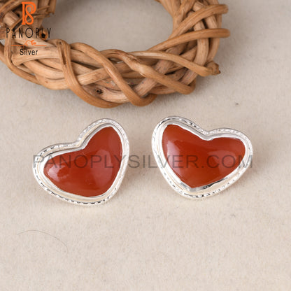 Red Onyx 925 Sterling Silver Heart Shape Earrings