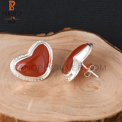 Red Onyx 925 Sterling Silver Heart Shape Earrings
