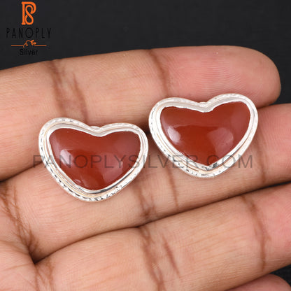 Red Onyx 925 Sterling Silver Heart Shape Earrings
