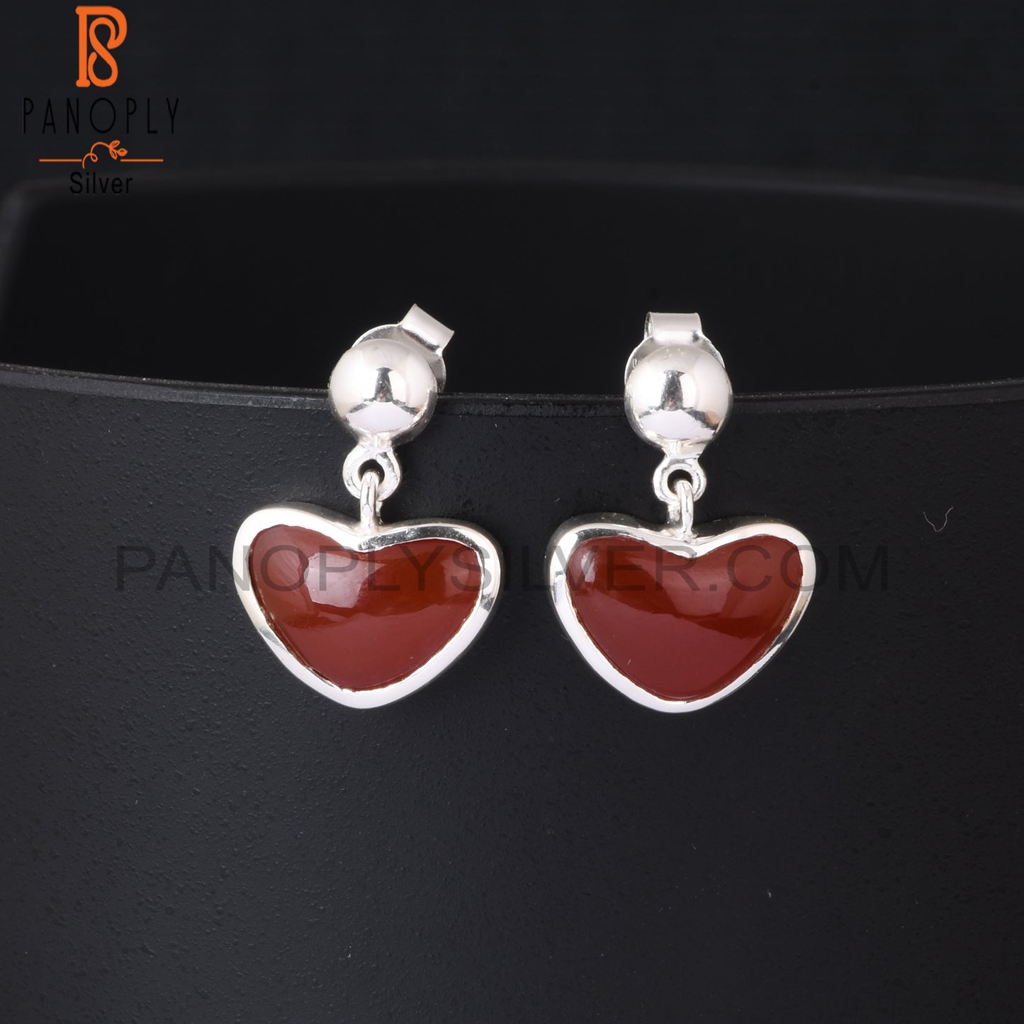 Red Onyx Heart Shape 925 Sterling Silver Earrings
