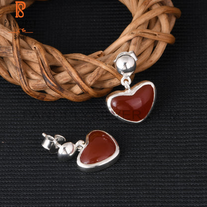Red Onyx Heart Shape 925 Sterling Silver Earrings