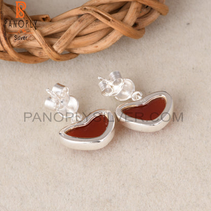 Red Onyx Heart Shape 925 Sterling Silver Earrings