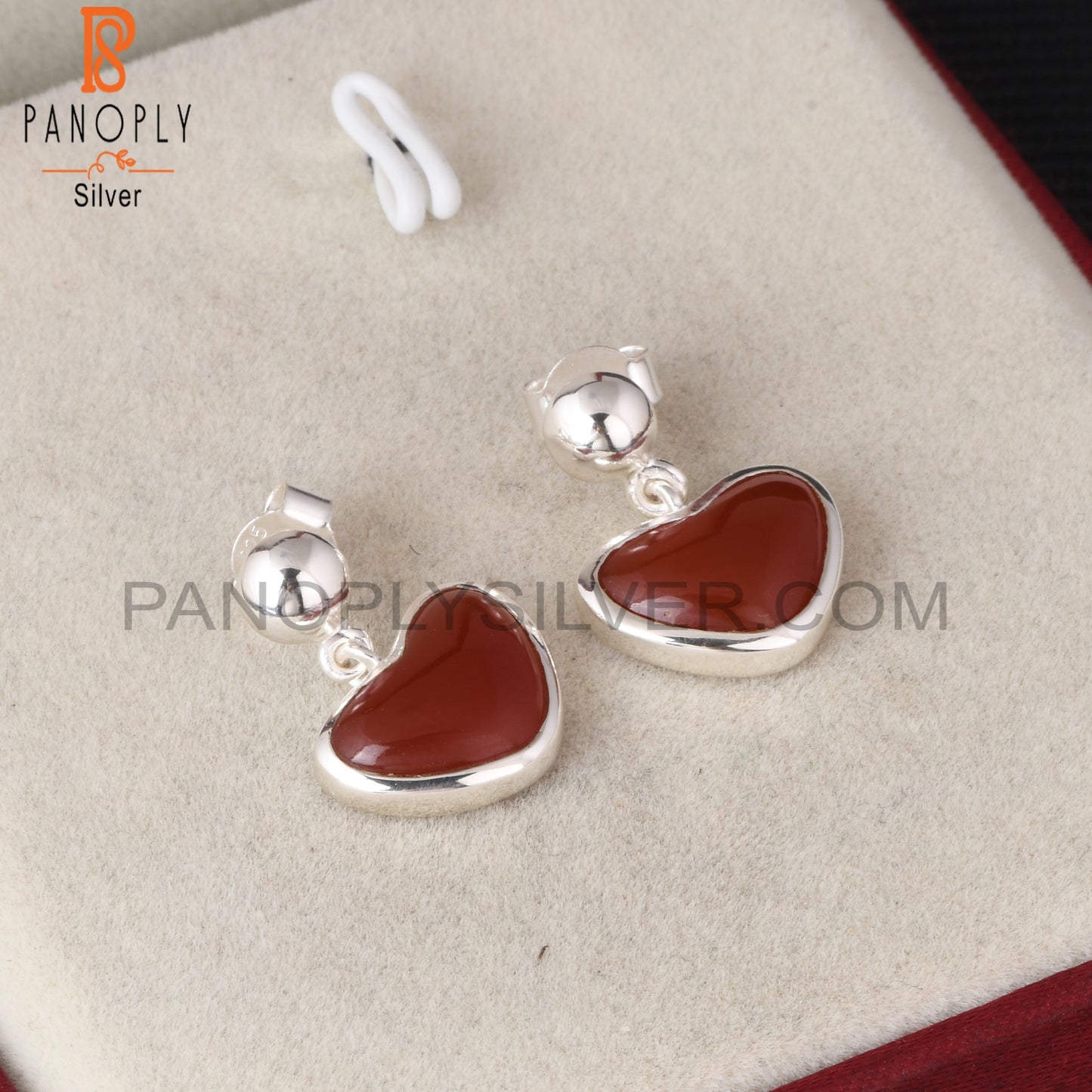 Red Onyx Heart Shape 925 Sterling Silver Earrings