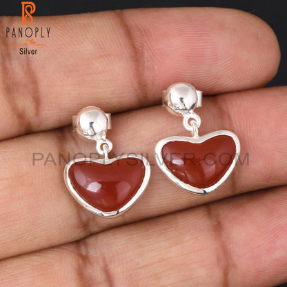 Red Onyx Heart Shape 925 Sterling Silver Earrings