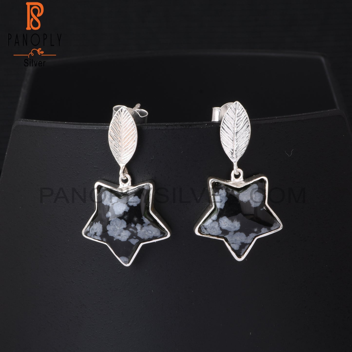 Snowflake Obsidian Star 925 Sterling Silver Drop Earrings