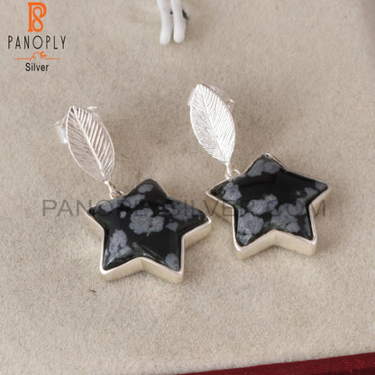 Snowflake Obsidian Star 925 Sterling Silver Drop Earrings