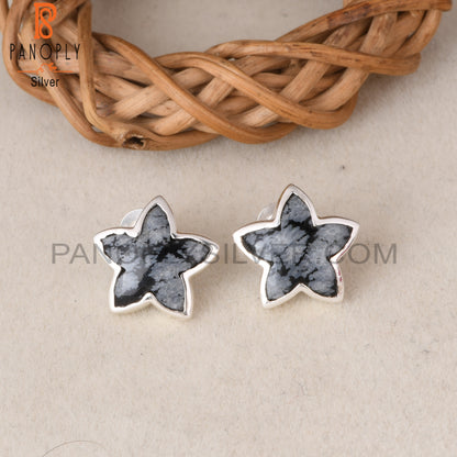 Snowflake Obsidian Moonflower 925 Silver Stud Earrings