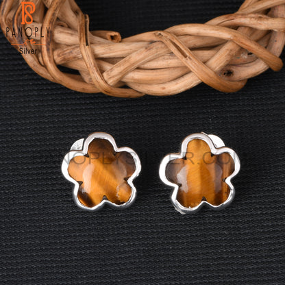 Sunflower Tiger Eye Yellow 925 Sterling Silver Stud Earrings
