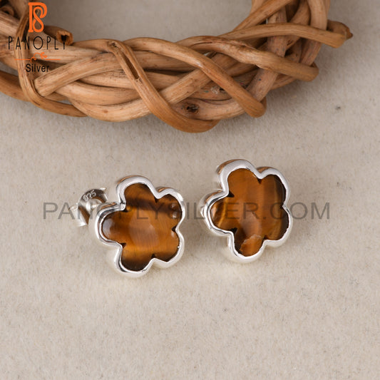 Sunflower Tiger Eye Yellow 925 Sterling Silver Stud Earrings