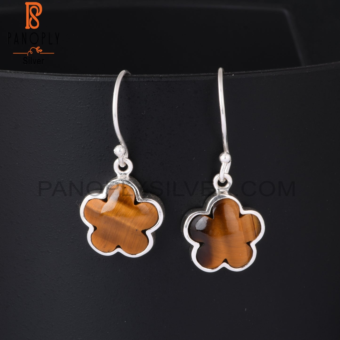 Tiger Eye Yellow 925 Sterling Silver Sunflower Dangle Earrings