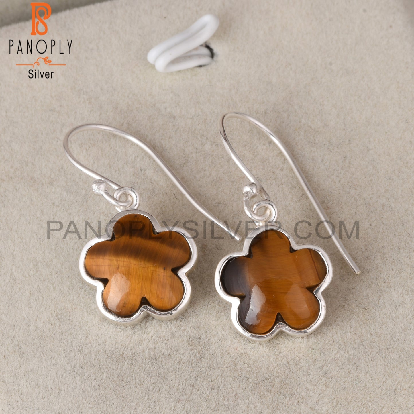 Tiger Eye Yellow 925 Sterling Silver Sunflower Dangle Earrings