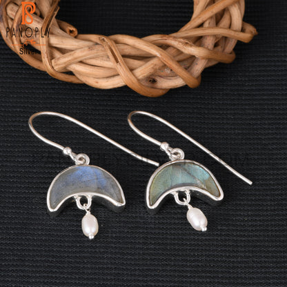 Labradorite & Pearl 925 Sterling Silver Dangle Earrings