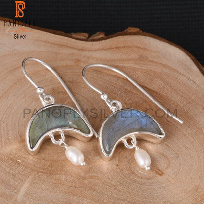Labradorite & Pearl 925 Sterling Silver Dangle Earrings