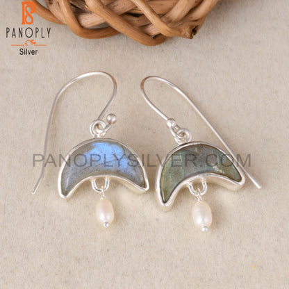 Labradorite & Pearl 925 Sterling Silver Dangle Earrings