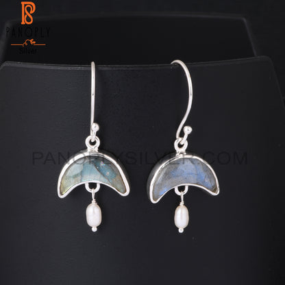 Labradorite & Pearl 925 Sterling Silver Dangle Earrings