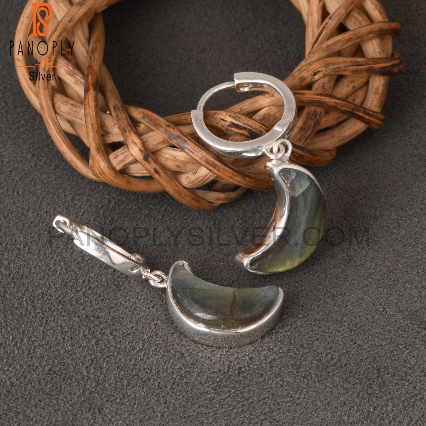 Labradorite Moon Shape 925 Sterling Silver Earrings