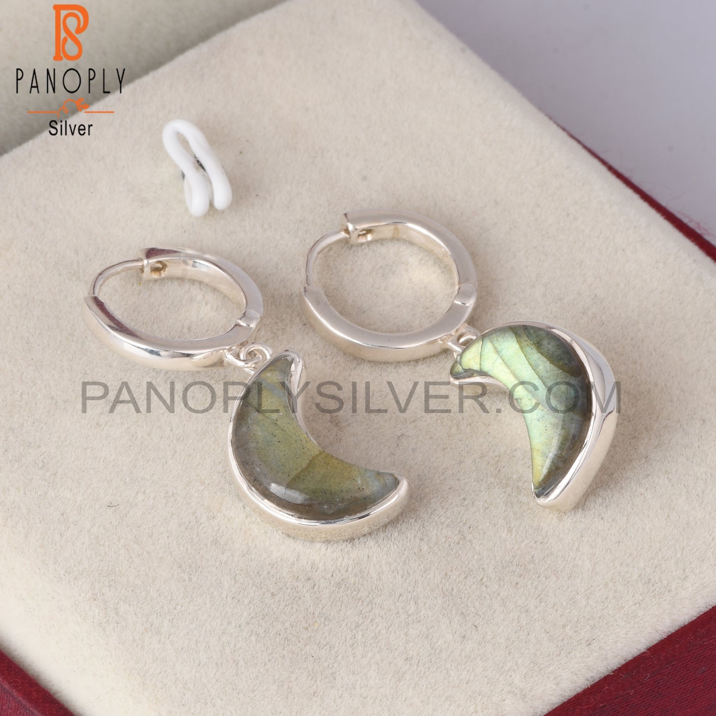 Labradorite Moon Shape 925 Sterling Silver Earrings