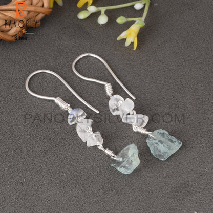 Aquamarine & Rainbow Moonstone 925 Sterling Silver Earrings