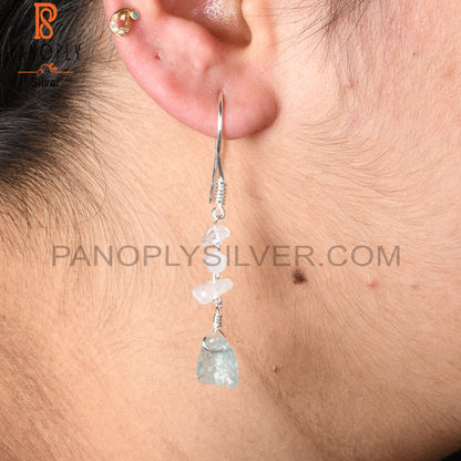 Aquamarine & Rainbow Moonstone 925 Sterling Silver Earrings