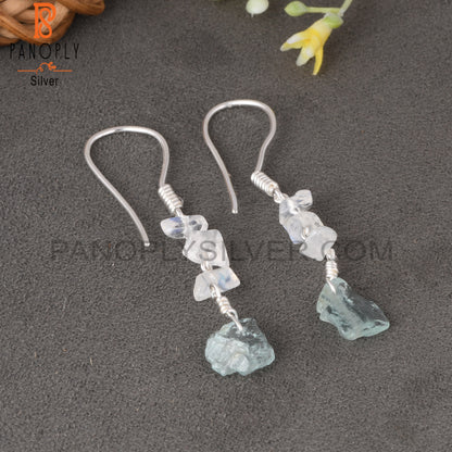 Aquamarine & Rainbow Moonstone 925 Sterling Silver Earrings