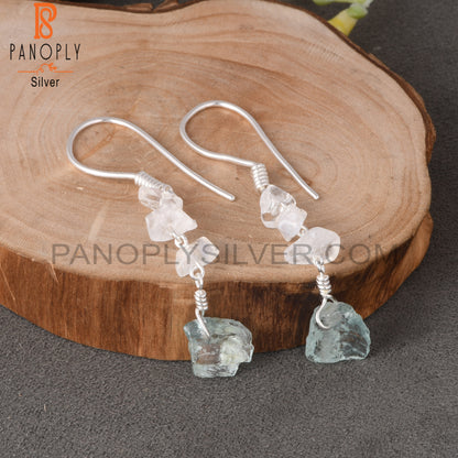 Aquamarine & Rainbow Moonstone 925 Sterling Silver Earrings