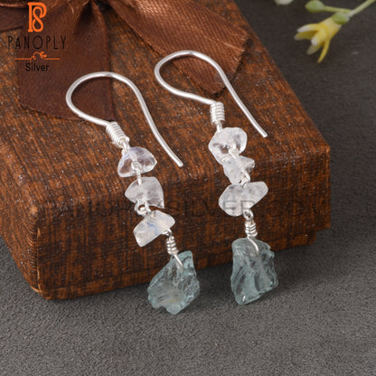 Aquamarine & Rainbow Moonstone 925 Sterling Silver Earrings