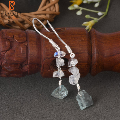 Aquamarine & Rainbow Moonstone 925 Sterling Silver Earrings