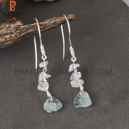Aquamarine & Rainbow Moonstone 925 Sterling Silver Earrings