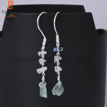 Aquamarine & Rainbow Moonstone 925 Sterling Silver Earrings