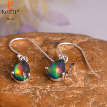 Aurora Opal Red Green Pear 925 Sterling Silver Drop Earrings