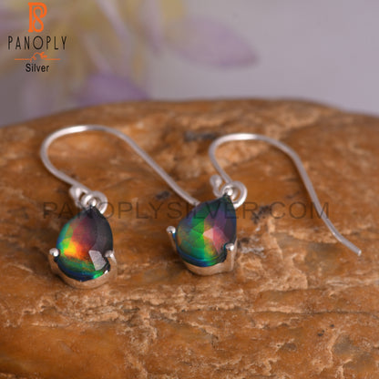 Aurora Opal Red Green Pear 925 Sterling Silver Drop Earrings