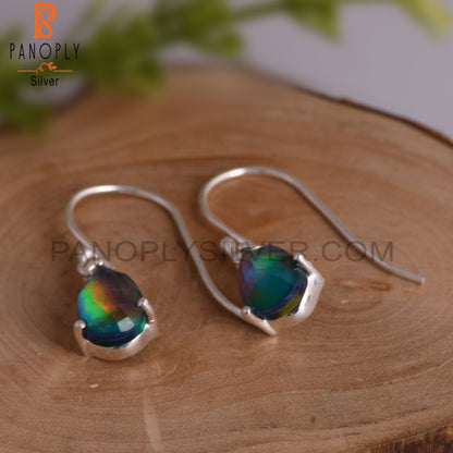 Aurora Opal Red Green Pear 925 Sterling Silver Drop Earrings