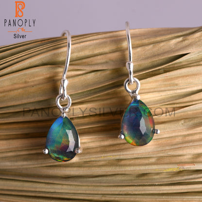 Aurora Opal Red Green Pear 925 Sterling Silver Drop Earrings