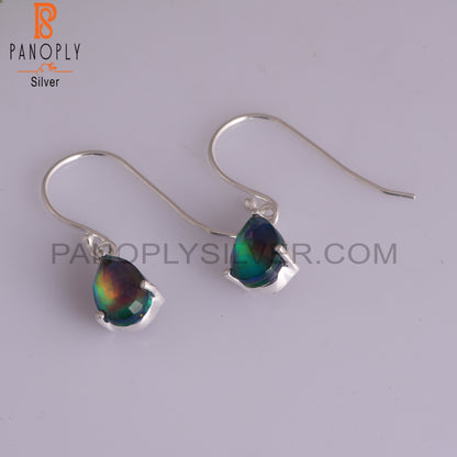 Aurora Opal Red Green Pear 925 Sterling Silver Drop Earrings