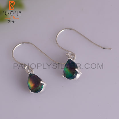 Aurora Opal Red Green Pear 925 Sterling Silver Drop Earrings