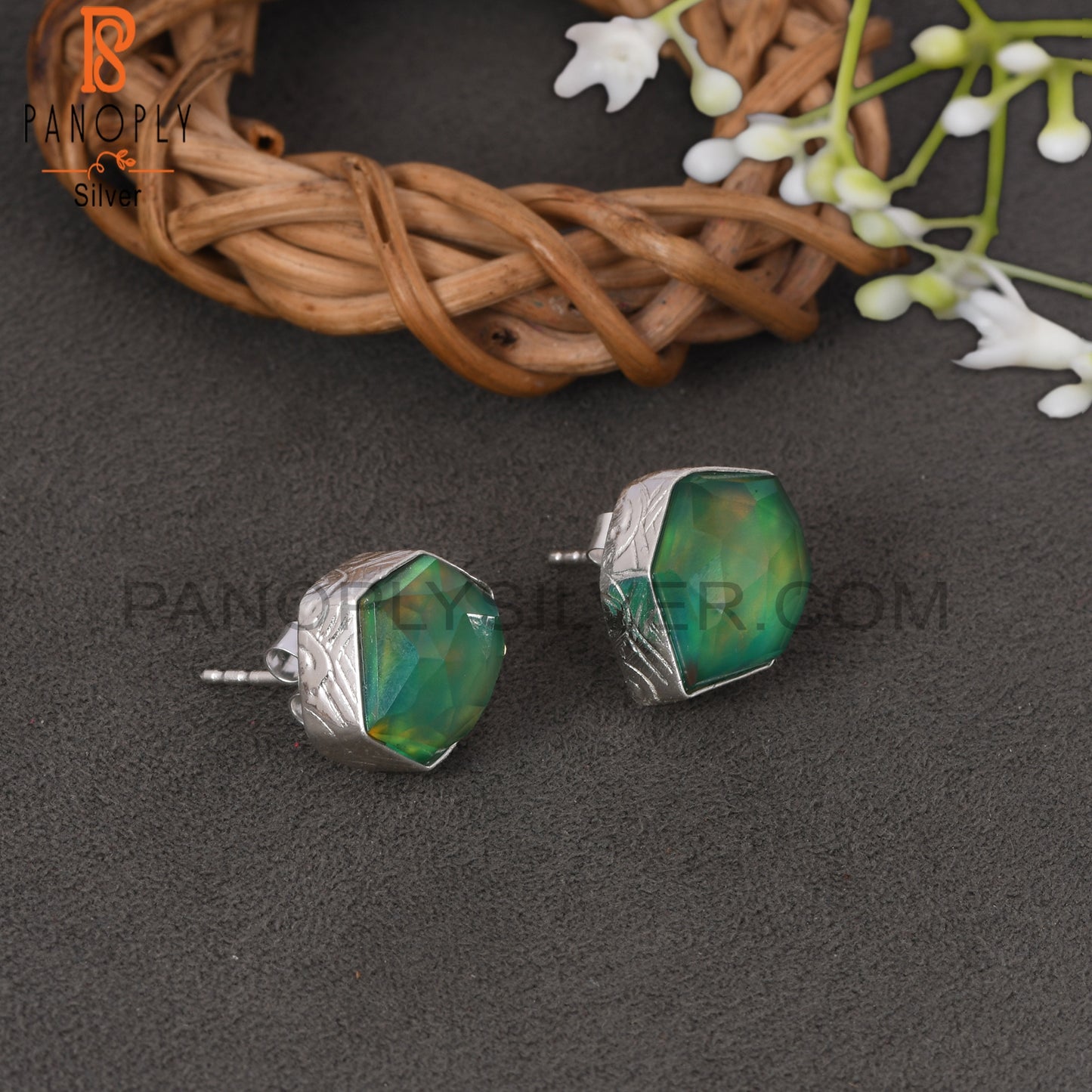 Aurora Opal Green 925 Sterling Silver Earrings Jewelry