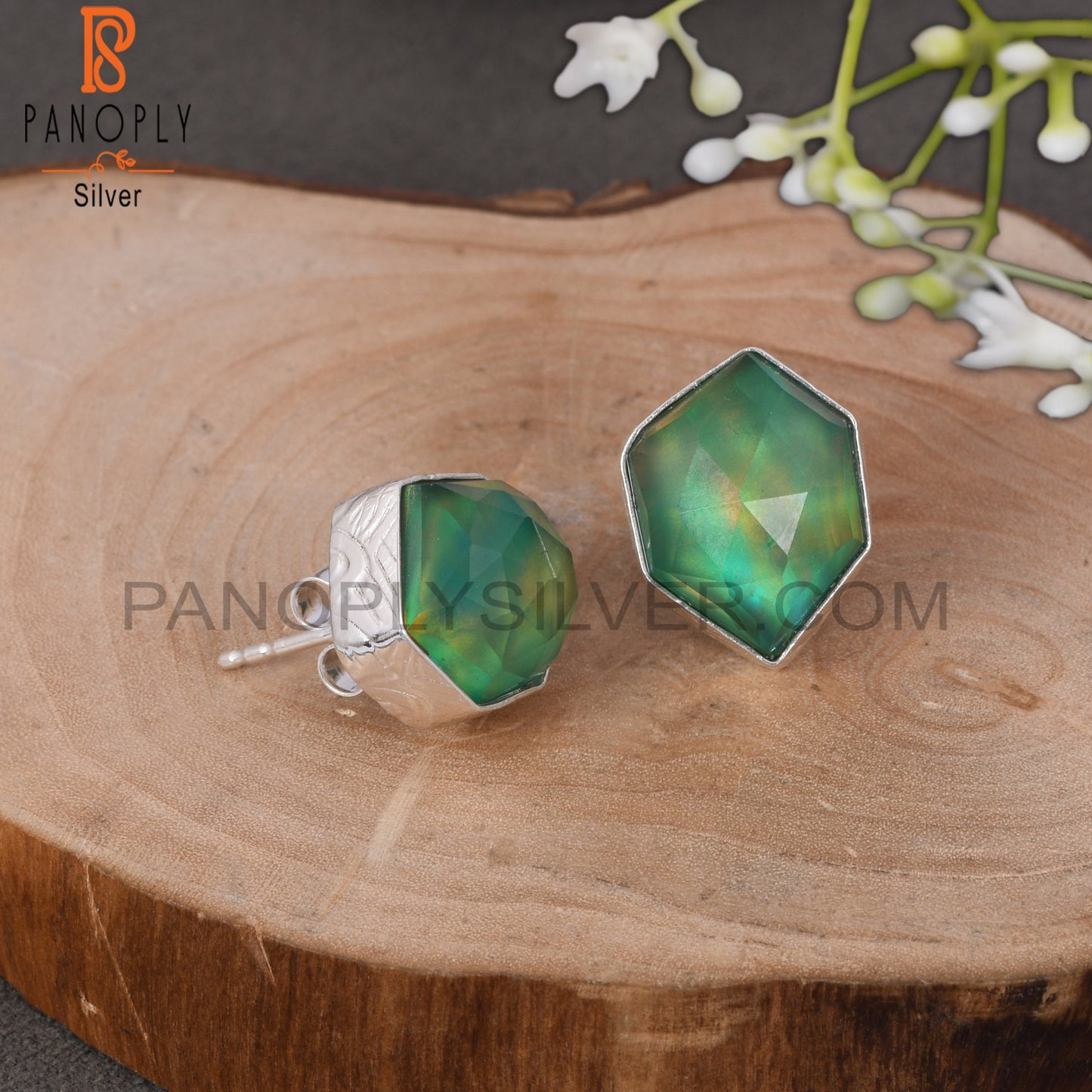 Aurora Opal Green 925 Sterling Silver Earrings Jewelry