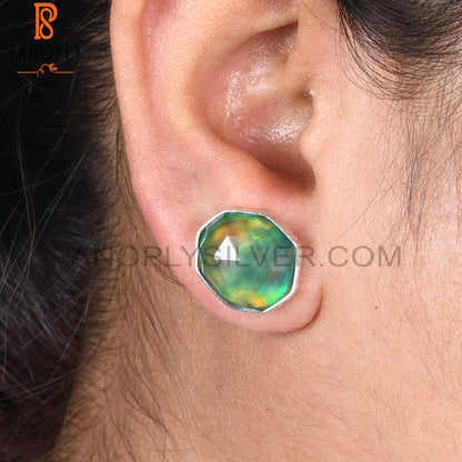 Green Aurora Opal 925 Sterling Silver Wedding Earrings
