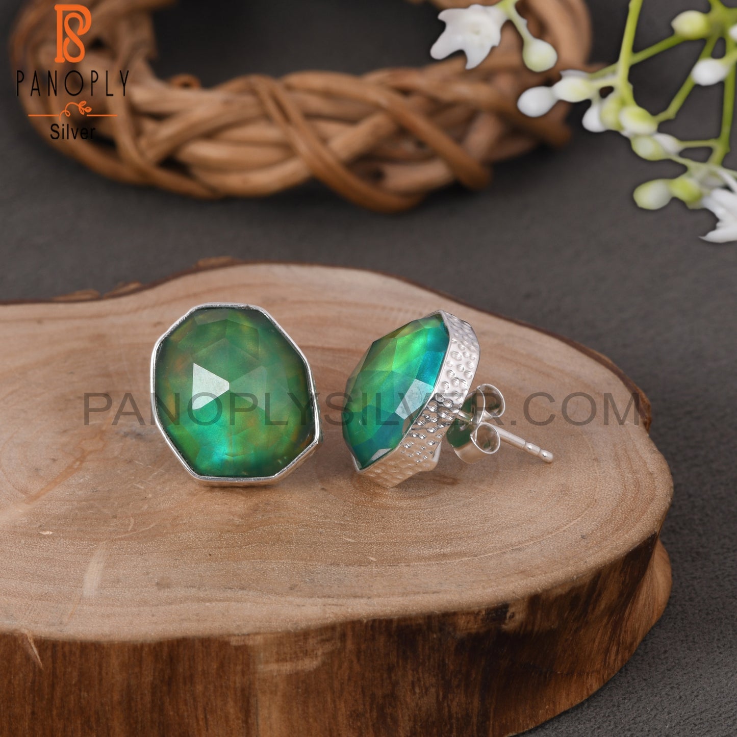 Green Aurora Opal 925 Sterling Silver Wedding Earrings