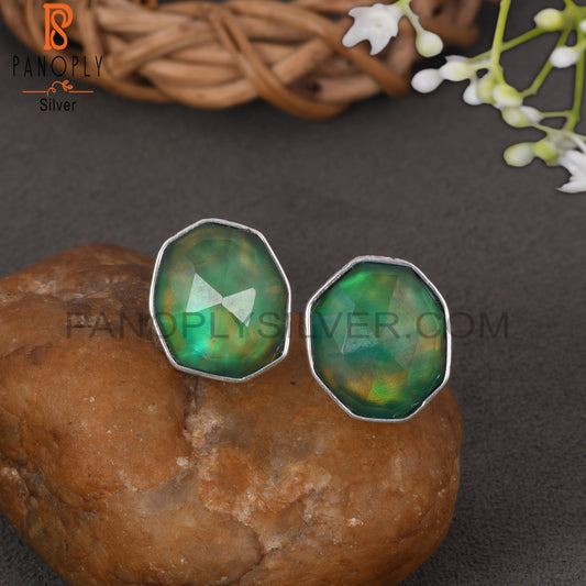 Green Aurora Opal 925 Sterling Silver Wedding Earrings