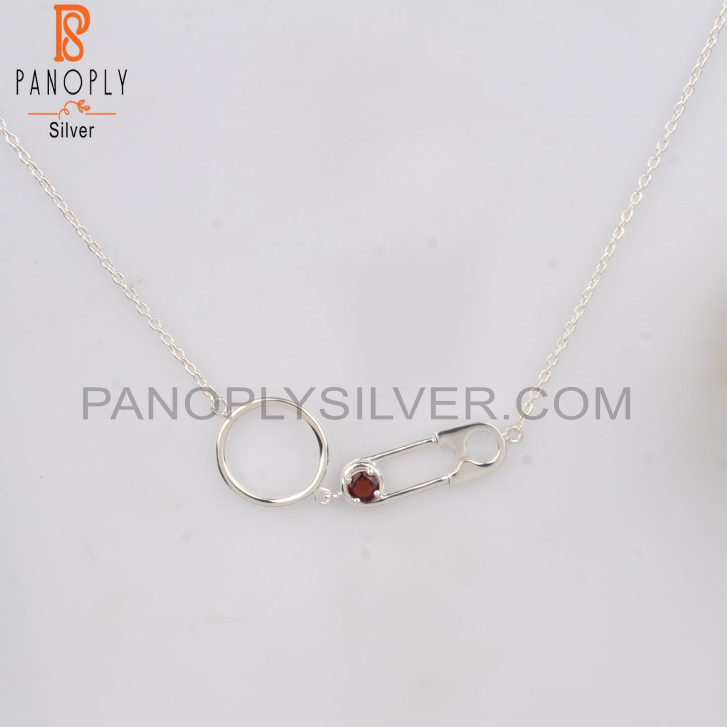 Garnet Round Shape 925 Sterling Silver Necklace